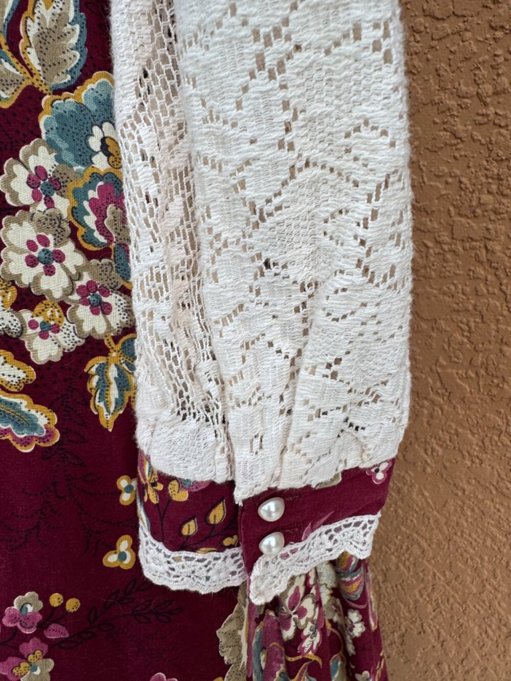 Vintage 1970's GUNNE SAX Jessica Burgundy Floral Maxi Dress HTF Size 13 REPAIRED - Picture 7 of 16